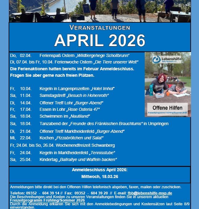 Freizeitprogramm April 2026