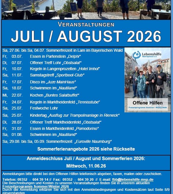 Freizeitprogramm Juli/August 2026
