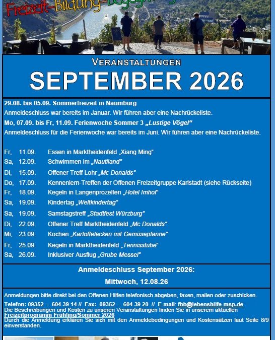 Freizeitprogramm September 2026