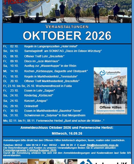 Freizeitprogramm Oktober 2026