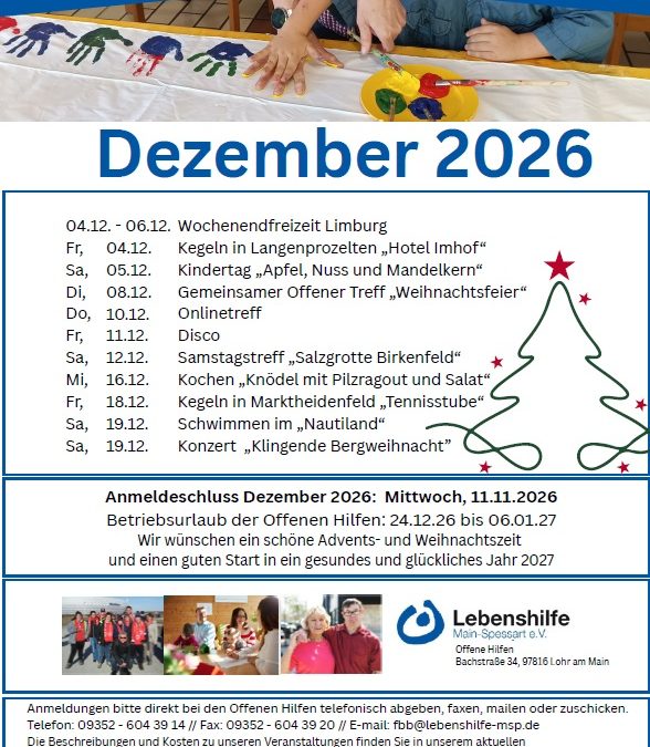 Freizeitprogramm Dezember 2026